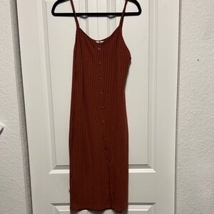 Say What? Rust Midi Dress with Button Detail